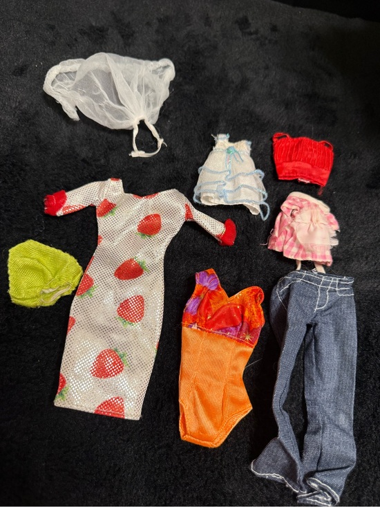 Other - 💖4/$25- Barbie Doll Clothes Strawberry Dress Jeans Orange Bodysuit Accessories